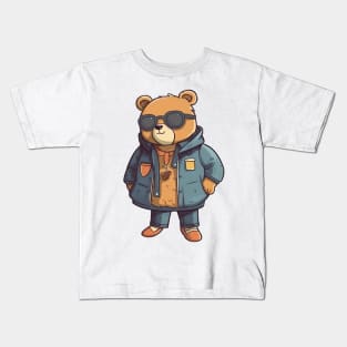 A cute teddy bear wearing street fashion Kids T-Shirt